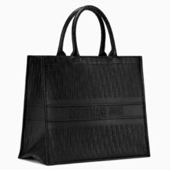 Dior Book Tote Bag In Black Oblique Embossed Calfskin