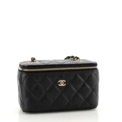 Chanel Classic Vanity Case with Chain Quilted Caviar Small