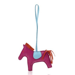 Hermès Milo Lambskin Grigri Rodeo Horse Bag Charm MM Rose Pourpre Cornaline Celeste