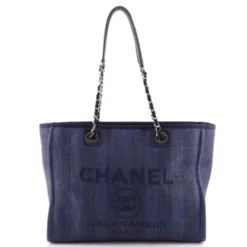 Chanel Deauville Tote Striped Raffia Small