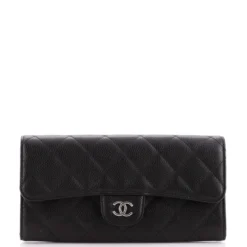Chanel CC Gusset Classic Flap Wallet Quilted Caviar Long