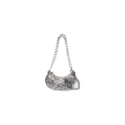 WOMEN'S LE CAGOLE XS SHOULDER BAG WITH CHAIN METALLIZED IN SILVER