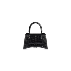 WOMEN'S HOURGLASS SMALL HANDBAG CROCODILE EMBOSSED IN BLACK