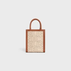 MINI VERTICAL CABAS CELINE IN TEXTILE WITH CELINE ALL-OVER PRINT NATURAL / TAN