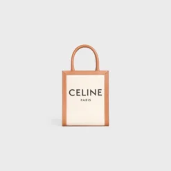 MINI VERTICAL CABAS CELINE IN TEXTILE WITH CELINE PRINT AND CALFSKIN NATURAL / TAN