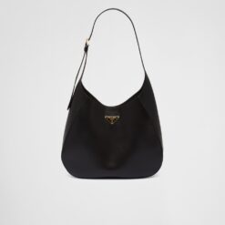 Prada Large leather shoulder bag with topstitching - Black