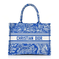 CHRISTIAN DIOR Canvas Embroidered Medium Dioriviera Toile De Jouy Book Tote Fluorescent Blue