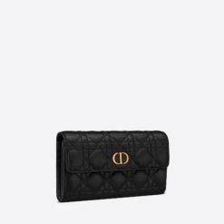 DIOR CARO WALLET Black Supple Cannage Calfskin