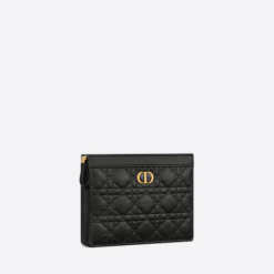 DIOR CARO ZIPPED POUCH WITH CHAIN Black Supple Cannage Calfskin