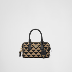 Prada Symbole embroidered fabric top-handle bag - Black/Beige