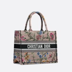 MEDIUM DIOR BOOK TOTE Pink Multicolor Dior Petites Fleurs Embroidery (36 x 27.5 x 16.5 cm)