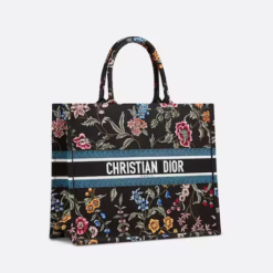 LARGE DIOR BOOK TOTE Black Multicolor Dior Petites Fleurs Embroidery (42 x 35 x 18.5 cm)