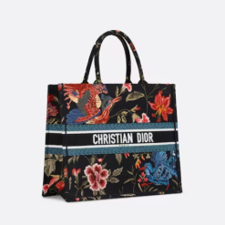 LARGE DIOR BOOK TOTE Black Multicolor Dior Birds Embroidery (42 x 35 x 18.5 cm)