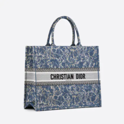 LARGE DIOR BOOK TOTE Blue Dior Brocart Embroidery with Denim Effect (42 x 35 x 18.5 cm)