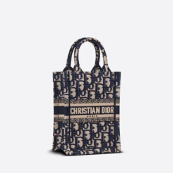MINI DIOR BOOK TOTE PHONE BAG Blue Dior Oblique Embroidery (13 x 18 x 5 cm)