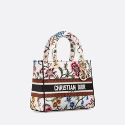MEDIUM LADY D-LITE BAG White Multicolor Dior Petites Fleurs Embroidery