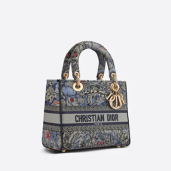 MEDIUM LADY D-LITE BAG Denim Multicolor Dior Jardin Magique Embroidery