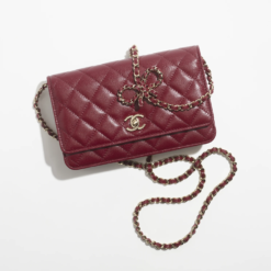 WALLET ON CHAIN Grained Calfskin & Gold-Tone Metal Burgundy