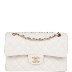 Chanel Small Classic Double Flap White Caviar Light Gold Hardware