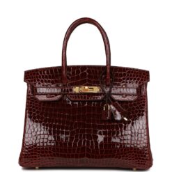 Hermès Birkin 30 Bordeaux Shiny Porosus Crocodile Gold Hardware