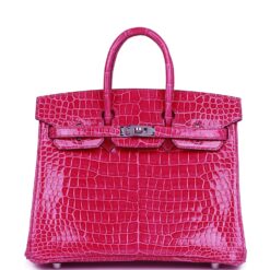 Hermès Birkin 25 Rose Mexico Shiny Porosus Crocodile Palladium Hardware