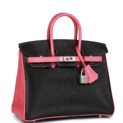 Hermès Special Order (HSS) Birkin 25 Black and Rose Azalee Chèvre Brushed Palladium Hardware
