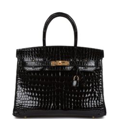 Hermès Birkin 30 Black Shiny Niloticus Crocodile Gold Hardware
