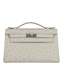 Hermès Kelly Pochette Gris Perle Ostrich Palladium Hardware