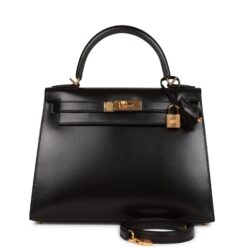 Hermès Kelly Sellier 28 Black Box Gold Hardware