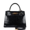Hermès Kelly Sellier 28 Bleu Baltique Shiny Porosus Crocodile Gold Hardware